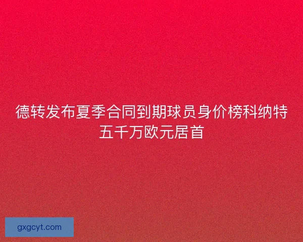 德转发布夏季合同到期球员身价榜科纳特五千万欧元居首